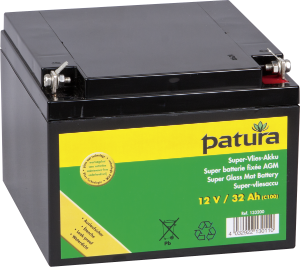 Patura Super-Vlies-Akku 12 V 32Ah für Weidezaungeräte 